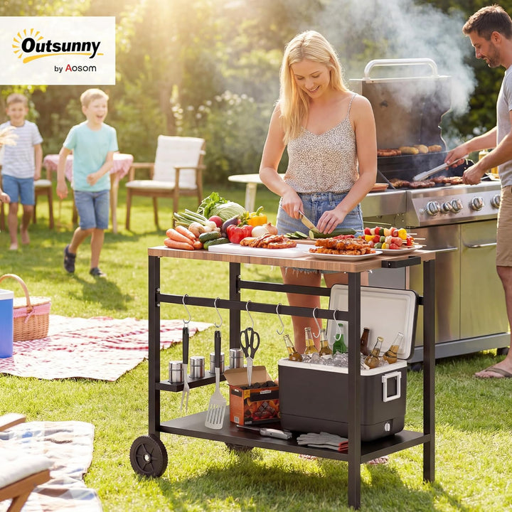 Outsunny Küchenwagen mit Rollen, Servierwagen, Rollwagen mit Haken, Getränkehalter, Küchenhilfe, BBQ