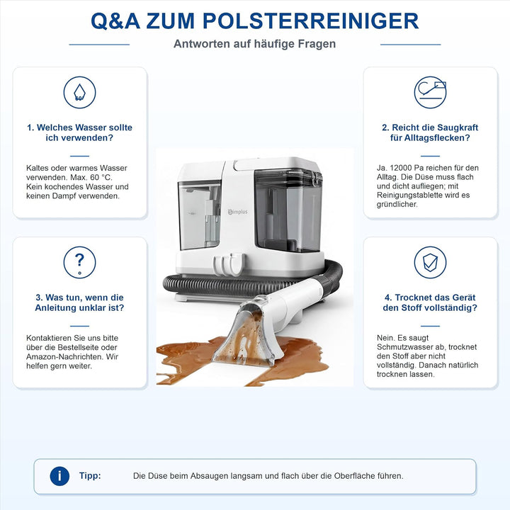 SIMPLUS Waschsauger Polsterreiniger Gerät, 12000Pa Teppichreiniger mit 2-Tank System, Kompakter Nass