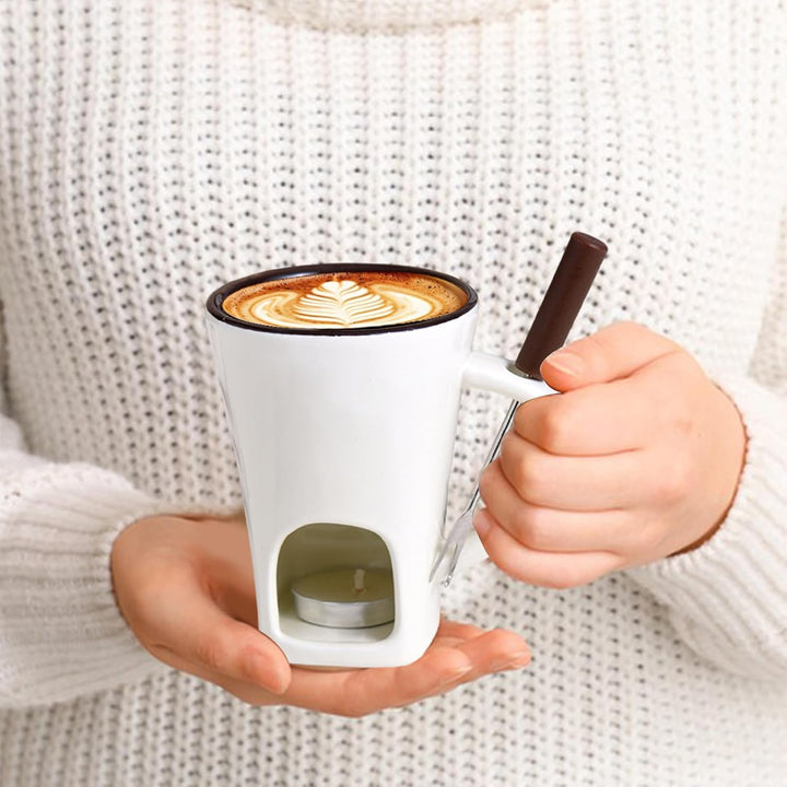 Generisch Chocolate Fondue Mug with Forks, 2er-Pack Schokoladenschmelzbecher, Keramik Kerzenbecher,