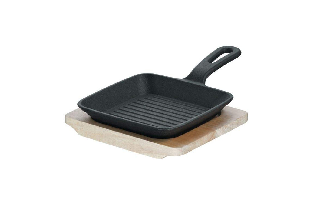 Schulte-Ufer - Mini-Grillpfanne 15 cm Rustika schwarz mit Servierbrett