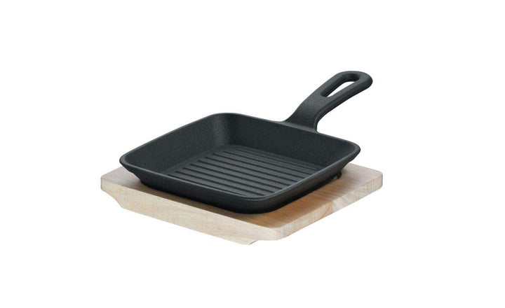 Schulte-Ufer - Mini-Grillpfanne 15 cm Rustika schwarz mit Servierbrett