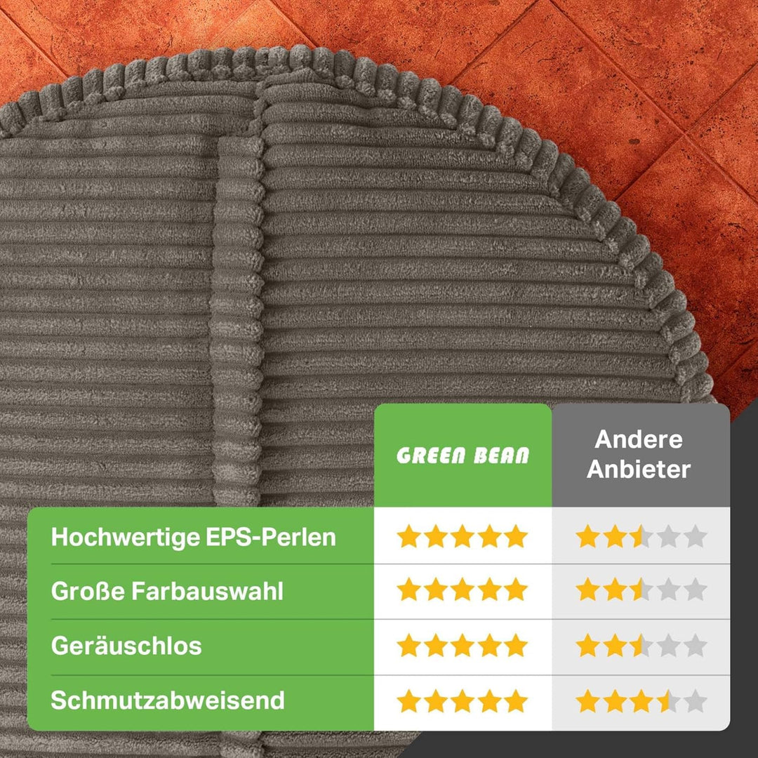 Green Bean Indoor Sitzhocker Pouf 45x25cm EPS-Perlen Füllung & Cordstoff Kuschelig Weich Waschbar -