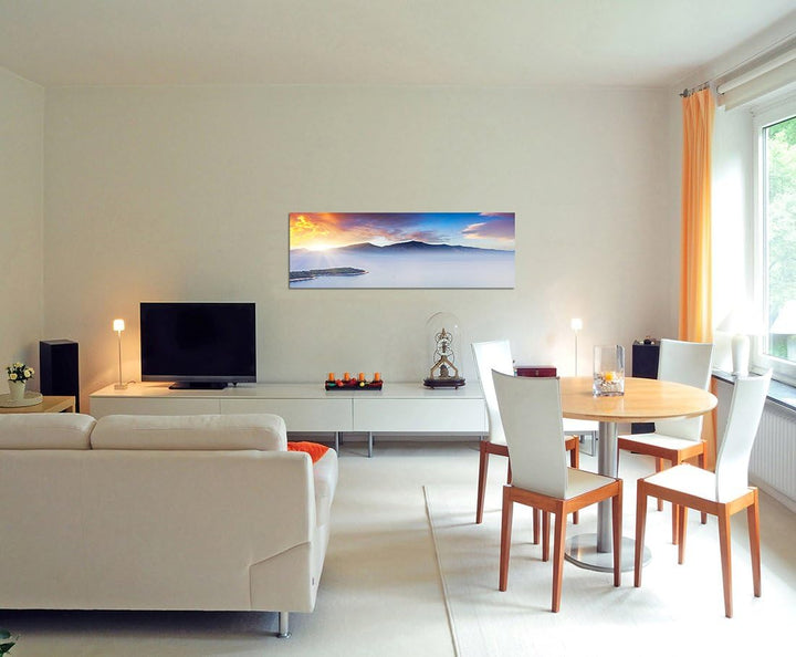 Paul Sinus Art Panoramabild auf Leinwand und Keilrahmen 150x50cm Montenegro Balkan Berge Nebel Meer
