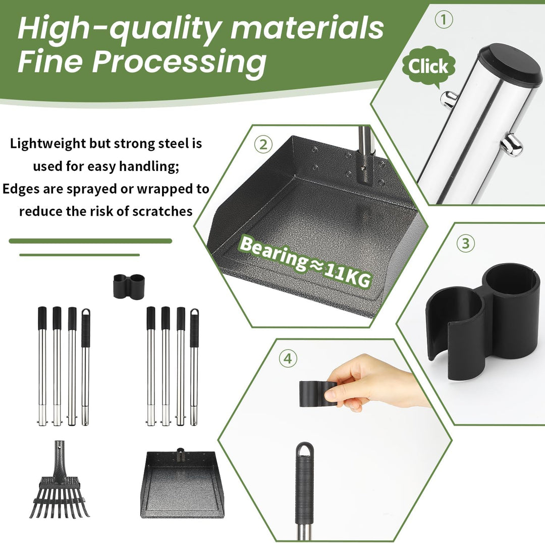 Bamda Hundekotschaufel, Dog Poop Scooper für Hundekot mit Verstellbarem Langem Griff, Tablett, Harke