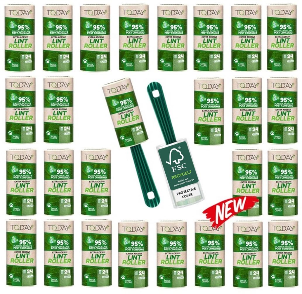 Today Eco - Fusselrolle 28 Rollen + Deckel + 2 Abroller 95% recyceltes Material - Fusselrolle Tierha