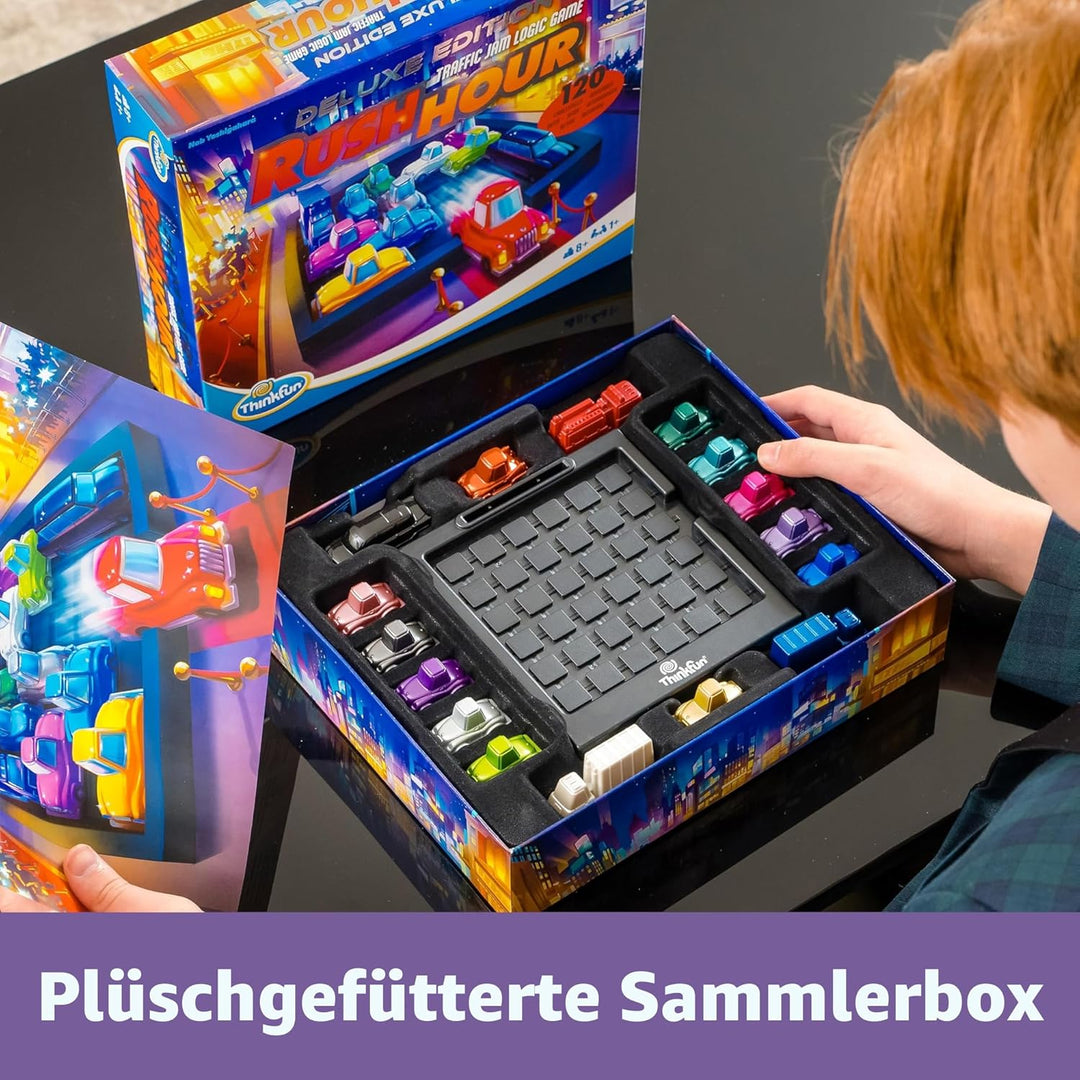 ThinkFun 76617 - Rush Hour - Das bekannte Stau-Spiel in der Deluxe Edition mit Fahrzeugen in Metallo