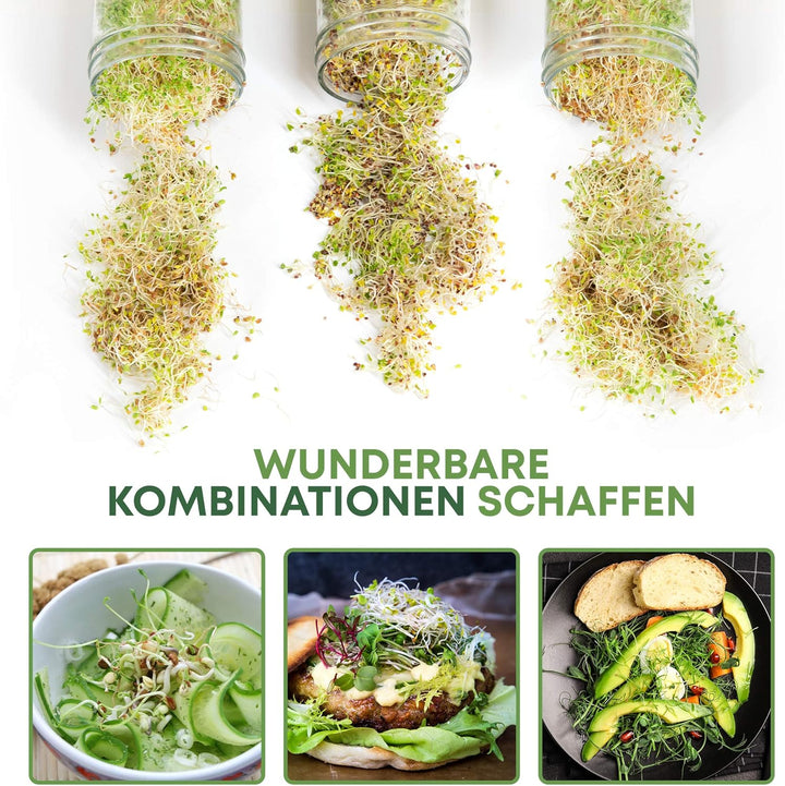 Cressery® Sprossenglas Keimglas 3er Set [grau] mit Deckel &amp; Sieb aus hochwertigem Edelstahl für Spro