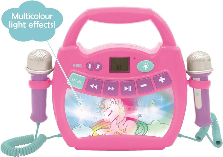 Lexibook Einhorn- Tragbarer digitaler Karaoke-Player für Kinder - Mikrofone, Lichteffekte, Bluetooth