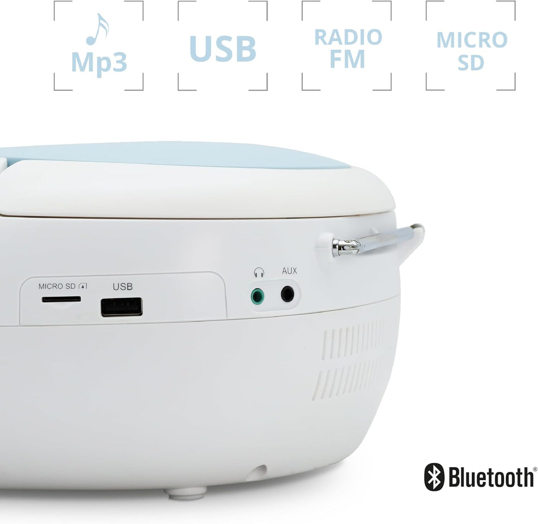 CD Player Radio Celeste Bluetooth, MP3 mit USB-Anschluss, Micro-SD-Karte - Blau - Metronic 477187