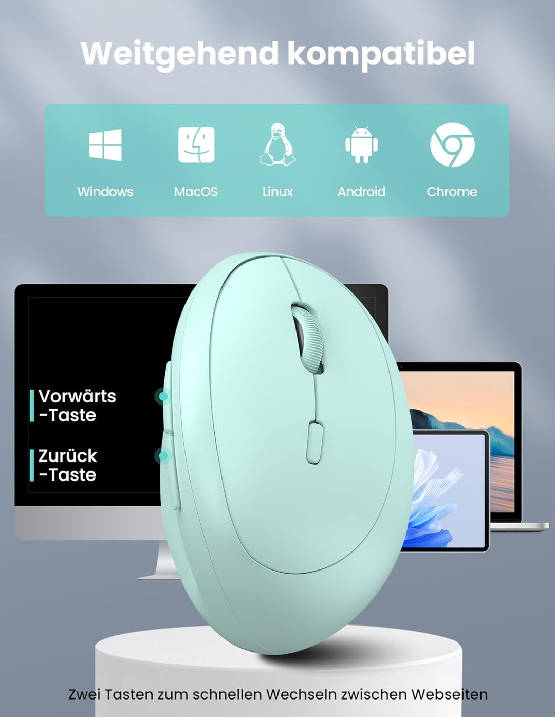 TECKNET Ergonomische Maus Bluetooth, Wiederaufladbar Maus Kabellos mit 3 Gerät (BT 5.0/3.0 + 2.4G),
