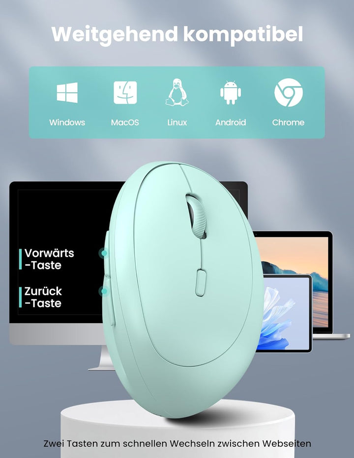TECKNET Ergonomische Maus Bluetooth, Wiederaufladbar Maus Kabellos mit 3 Gerät (BT 5.0/3.0 + 2.4G),