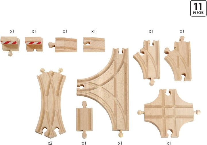 BRIO World 33307 Schienen- und Weichensortiment 11 Weichen aus Buchenholz & World 33757 Hebebrücke E