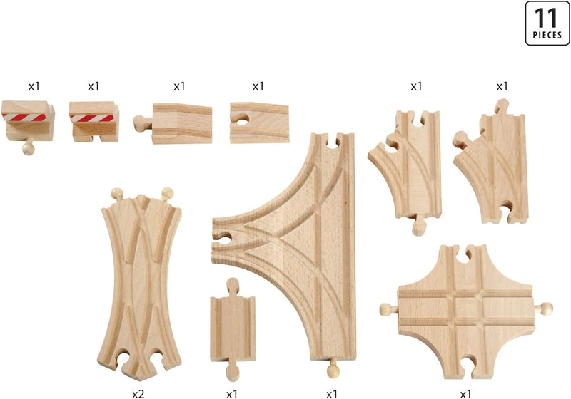 BRIO World 33307 Schienen- und Weichensortiment - 11 Weichen aus Buchenholz für die BRIO Holzeisenba