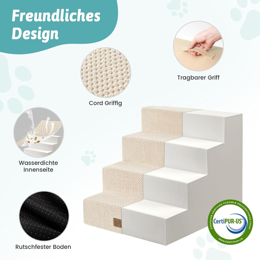 COZY KISS Hundetreppe für Kleine Hunde, 4 Stufen Haustiertreppe für Bett Couch Auto, 45cm Hoch Hochd