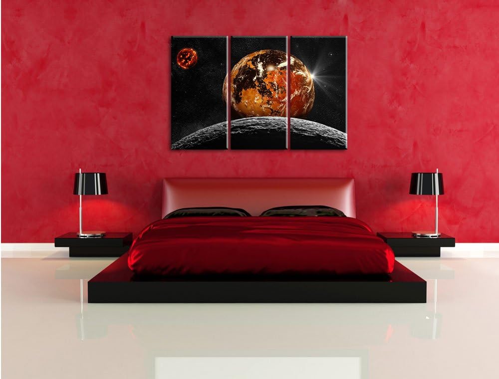 Pixxprint Rote Planeten in der Galaxie als Leinwandbild/Grösse: 3 Teilig (120x80) cm/Wandbild/Kunstd