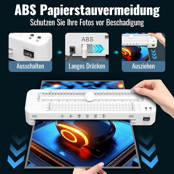 Laminiergerät A3 für A3 A4 A5 A6 A7 mit 50pcs Laminierfolien, Heiss und Kalt Laminiergerät mit Papie