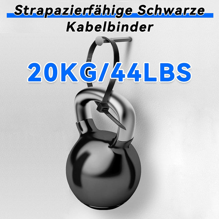 kabelbinder schwarz 300mm x 5mm, 500 Stück kabelbinder wiederverschliessbar, 20 kg Zugfestigkeit, Ny
