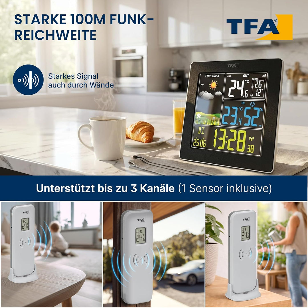 TFA Dostmann Wetterstation Funk mit Aussensensor SUN2 digital, 35.1174, für Innen und Aussentemperat
