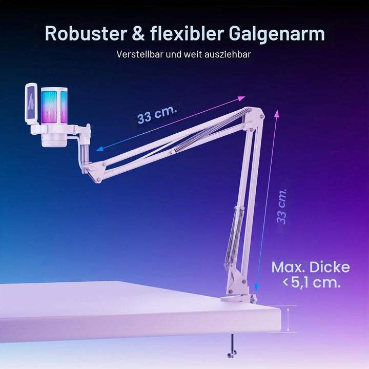 MAONO Gaming Mikrofon, USB Microphone mit RGB-Licht, Geräuschunterdrückung, Stummschaltung, Gain, Ga