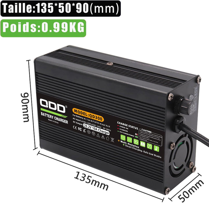 QDD 25,2 V 10 A Smart-Ladegerät, Aluminiumgehäuse, geeignet für 6S 22,2 V Lithium-Ionen-Akku für den