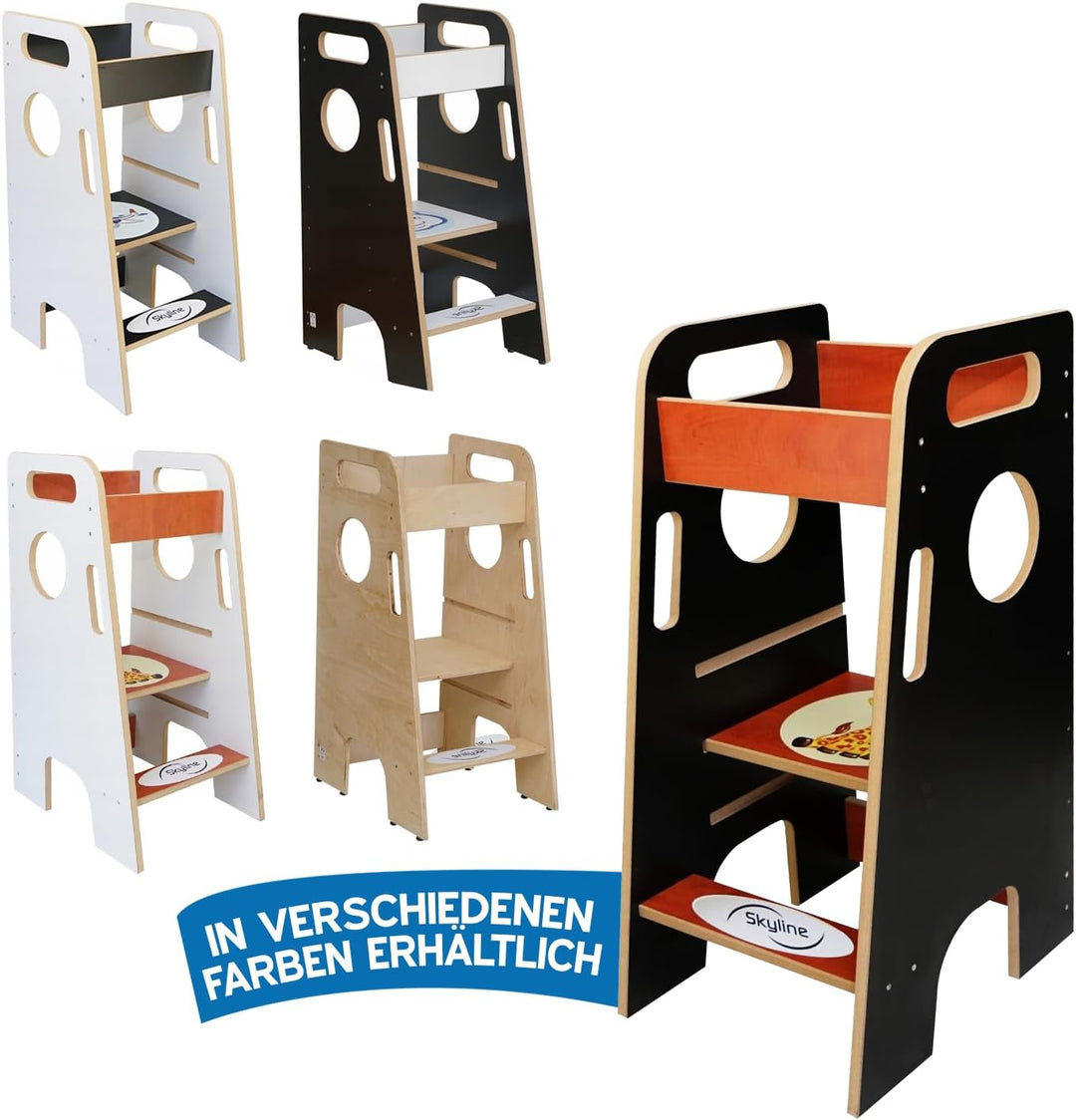 Skyline Lernturm aus Holz Für Kinder Baby I Lernstuhl Montessori I Küchenhelfer mit Verstellbarer Hö