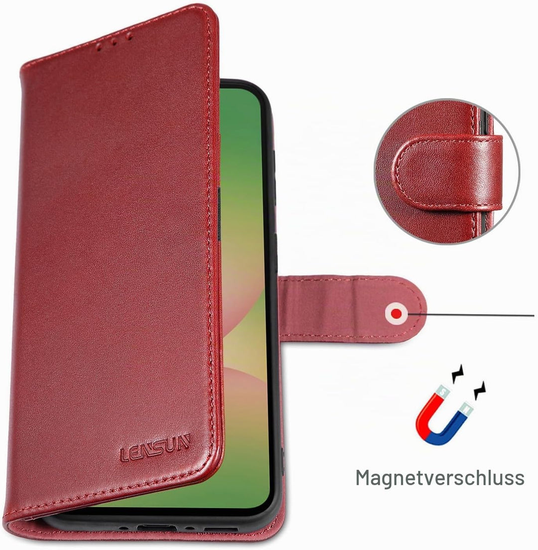LENSUN Hülle für Samsung Galaxy A56 Echtleder, Handyhülle [Echtes Leder][RFID Kartenfach] Schutzhüll