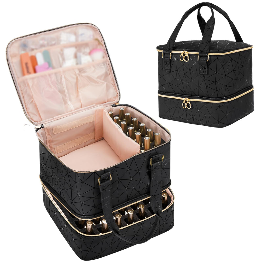 Uross Nagellack Organizer für 54 Nagellackflaschen und 1 LED-Nagellampe, Nagellack Aufbewahrung Tasc