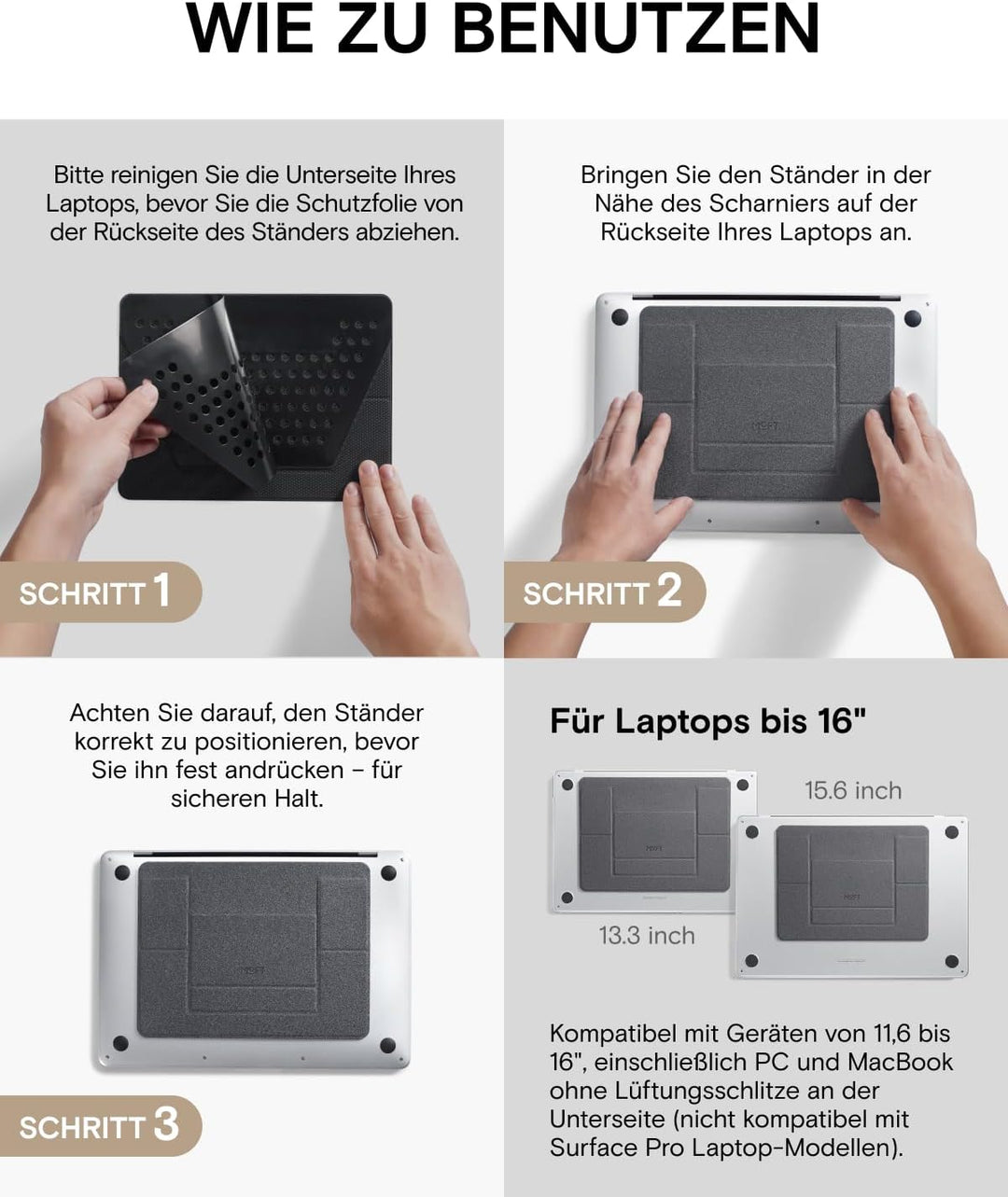 MOFT Unsichtbarer Schlanker Laptop Ständer, Selbstklebend und Faltbar Stand, Höhenverstellbar Notebo