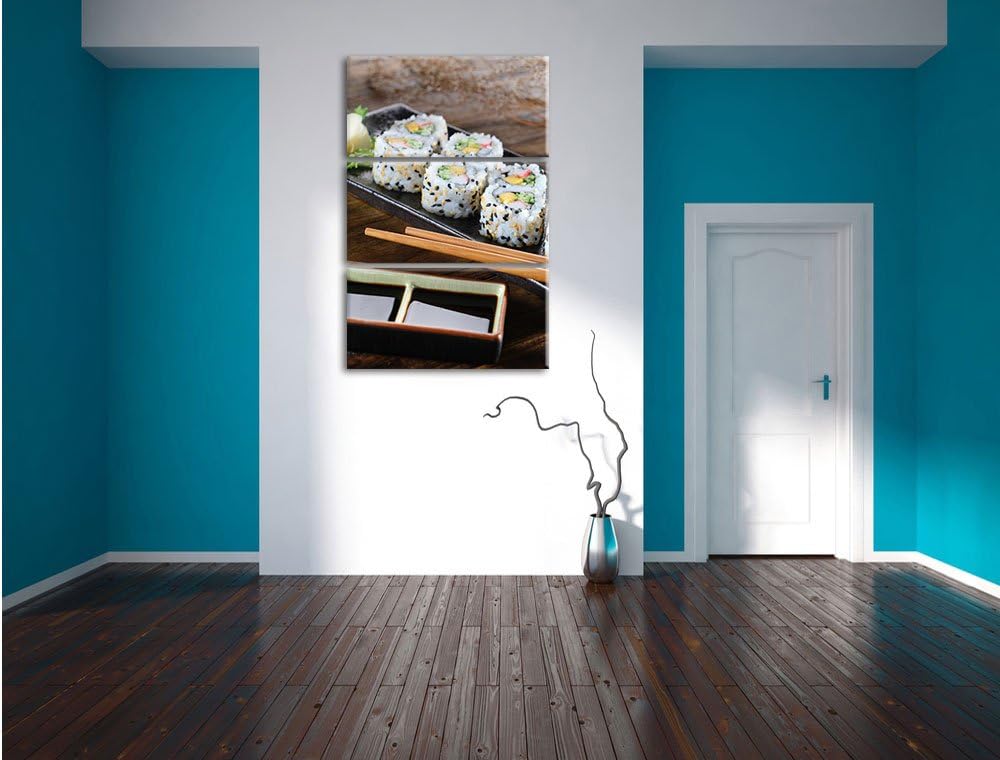 Pixxprint Delikate Inside Out Sushi Rollen als Leinwandbild | Grösse: 3 Teilig (120x80) | Wandbild|