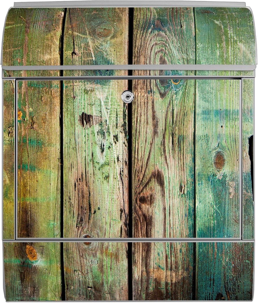 banjado® Design Briefkasten mit Motiv Grünes Holz 39x47x14cm &amp; 2 Schlüssel - Briefkasten Stahl Silbe