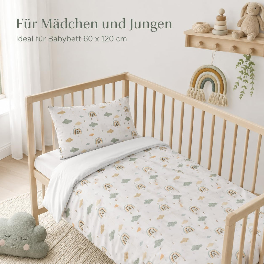 Wendbare Babybettwäsche-Sets (60 x 120 cm), 100 % Baumwolle, bestehend aus Bettbezug und Kissenbezug
