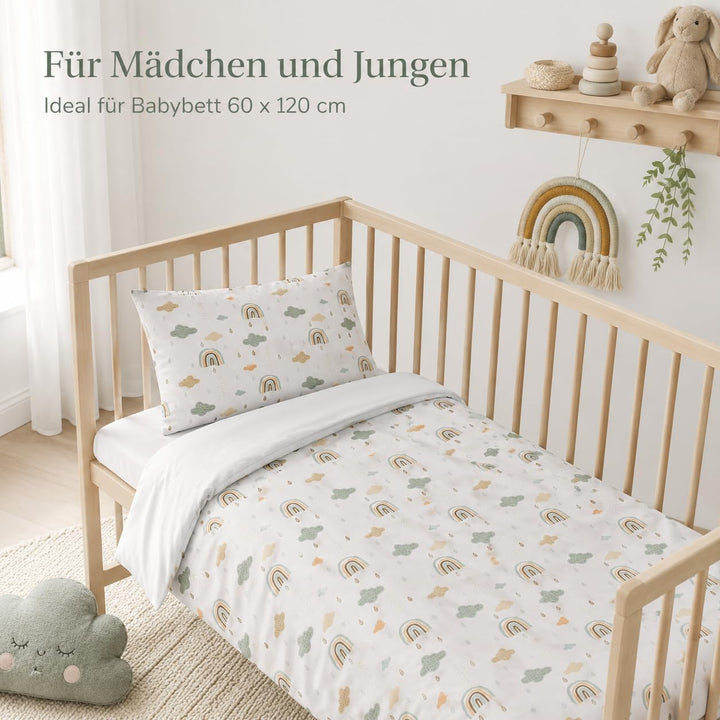 Wendbare Babybettwäsche-Sets (60 x 120 cm), 100 % Baumwolle, bestehend aus Bettbezug und Kissenbezug