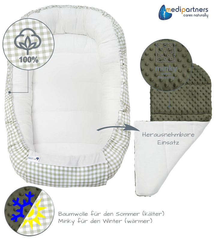 Medi Partners Babynest Nestchen Baby Set für Neugeborene - 100x60x15 Kuschelnest 5 teilig tragbar Ne