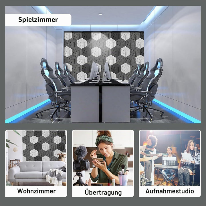 12 Stück Akustikpaneele Hexagon Selbstklebend Akustikplatten Akustikschaumstoff Akustik Panel Wandpa