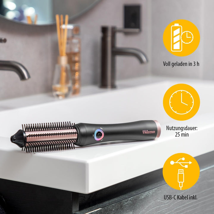 Tristar Kabellose Stylingbürste – 3 Temperatureinstellungen – Perfekt für unterwegs – Wärmeisolierte