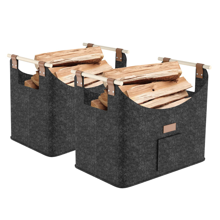 FIVMEN 2X Filztasche für Kaminholz Brennholz Faltbar mit Extra Dicker Filz und Verstärkter Holzgriff