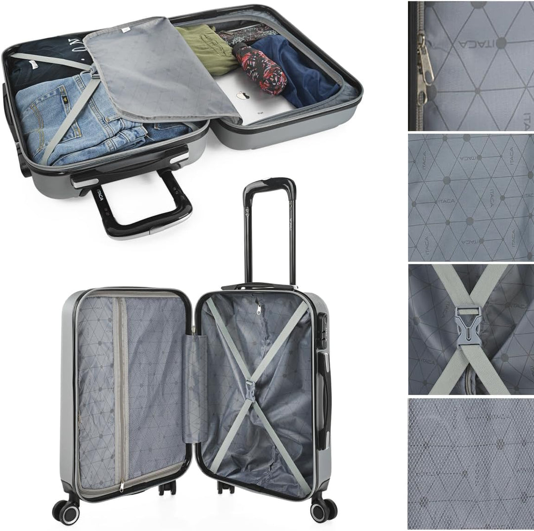 ITACA - Trolley Handgepäck Cabin Trolley Koffer Reisekoffer Hartschalenkoffer mit Zahlenschloss - Ka
