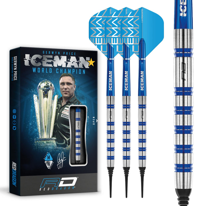 RED DRAGON Gerwyn Price Iceman Challenger Professional Tungsten Darts Set with Flights and Stems 18.