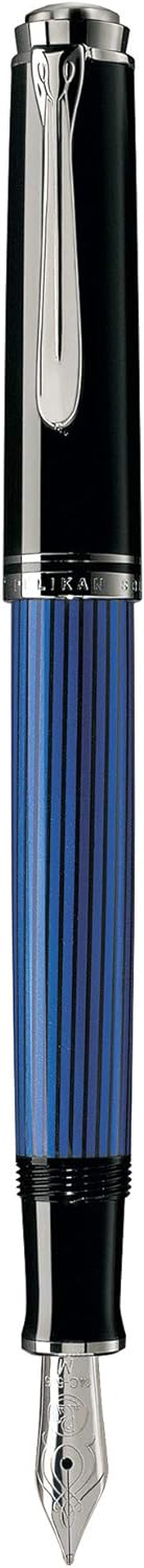Pelikan Füllhalter Souverän 405, Schwarz-Blau, Feder EF (extra-fein), hochwertiger Kolbenfüller im G