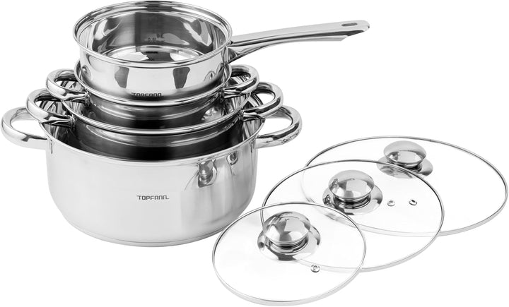 7 Teilig Edelstahl Induktion Topfset Topf Töpfe Kochtopf Glasdeckel Kochtopfset