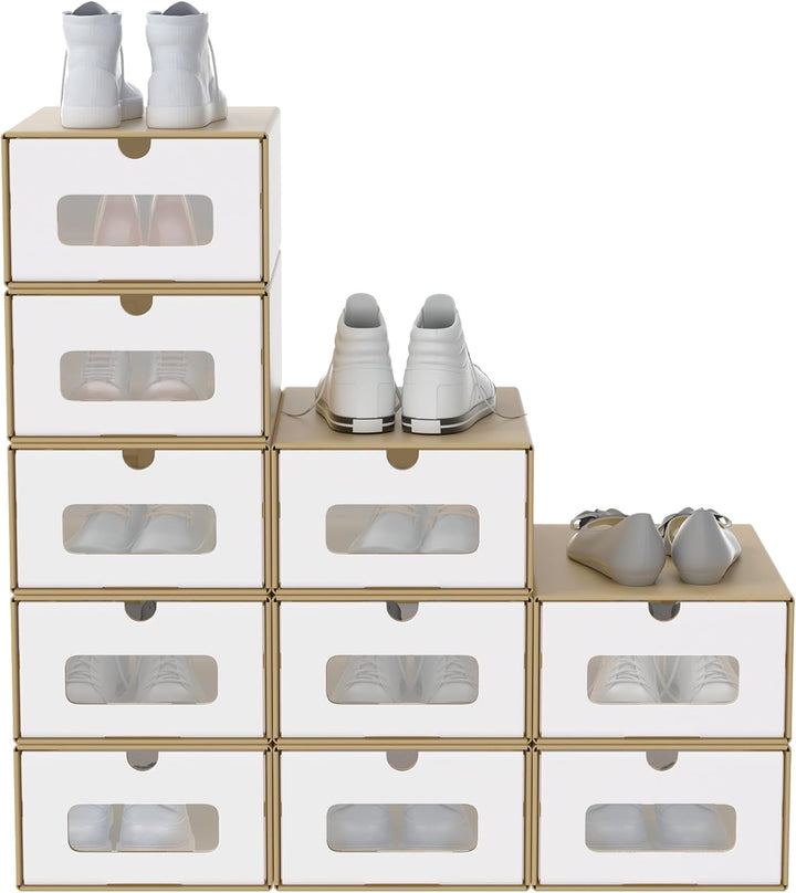 NAIZY Schubladenbox 10 Stück Schuhorganizer 34.5x23.5x13.5 cm Schuhboxen Stapelbar Kraftpapier Schub