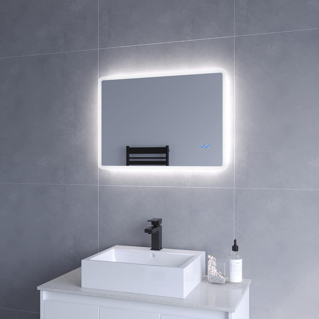 AQUABATOS 70x50 cm Antibeschlag Badspiegel mit LED Beleuchtung hell Badezimmerspiegel Dimmbar Touch