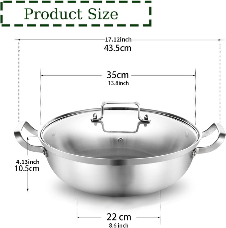 Edelstahltopf 35 cm,6.5L,Grosse Edelstahlkochgeschirr – Stark Robuste Suppe Topf,Dreischicht-Boden &