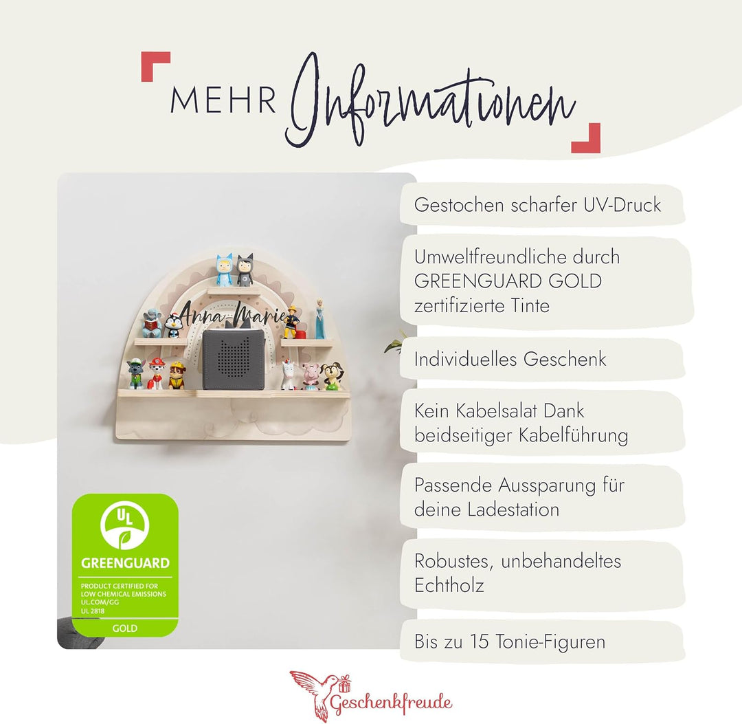 Geschenkfreude Personalisiertes Tonie Regal Mädchen Kinderzimmer - Kinder Wandregal für Tonie Hörfig