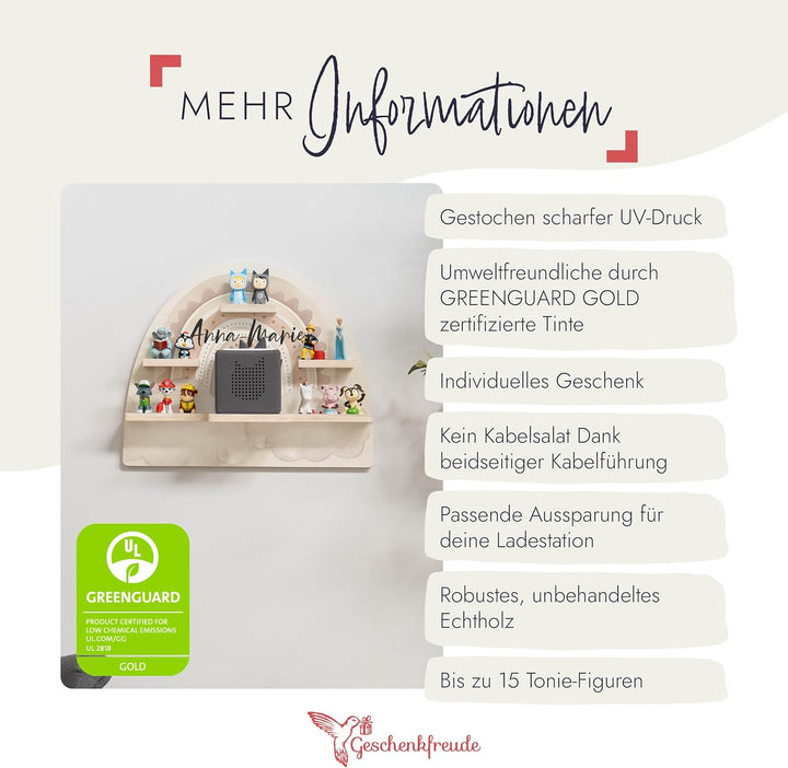 Geschenkfreude Personalisiertes Tonie Regal Mädchen Kinderzimmer - Kinder Wandregal für Tonie Hörfig
