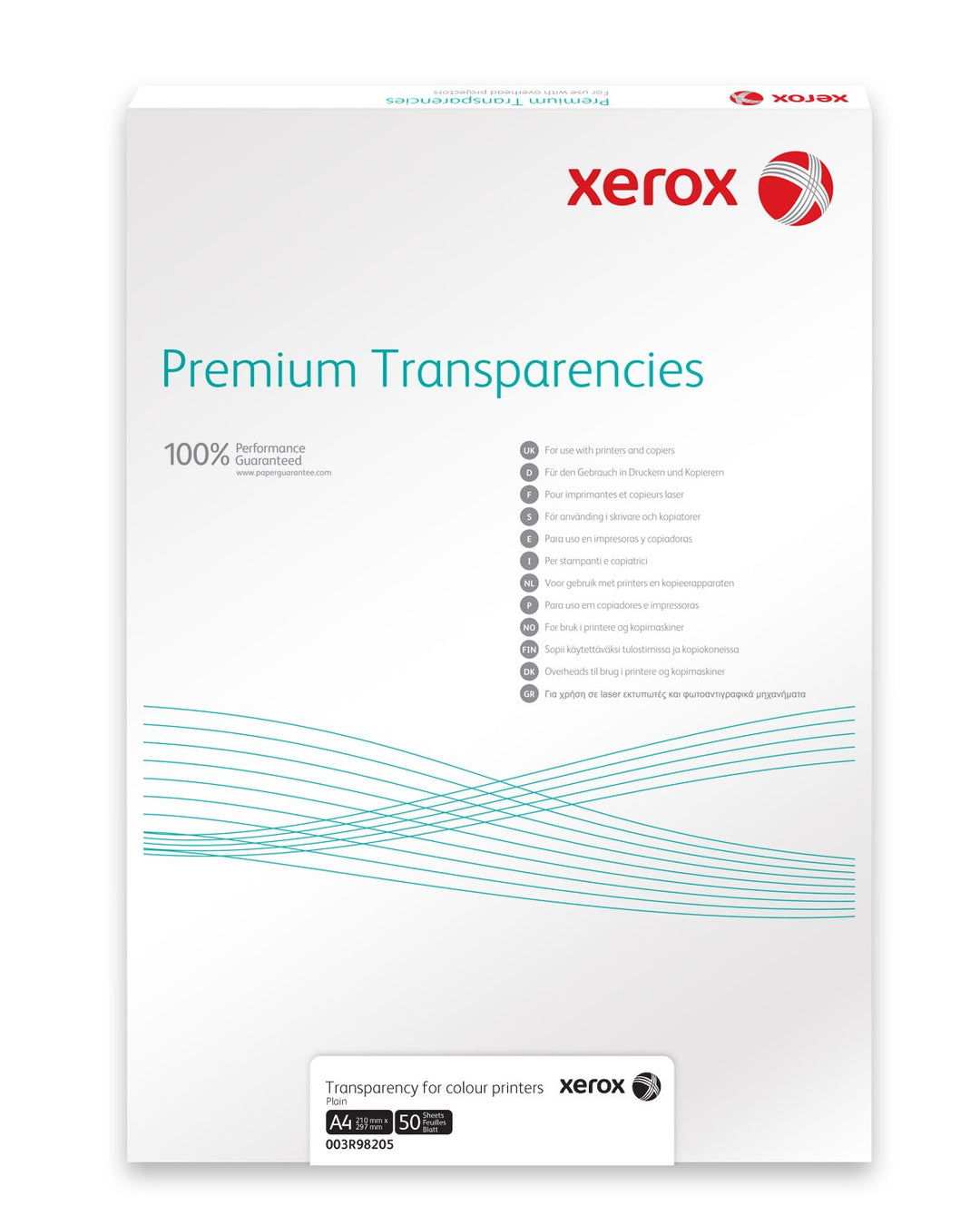 Xerox 003R98199 Premium Universal-Overheadfolie papierhinterlegt Packung, mit 100 Blatt in DIN A4 fü