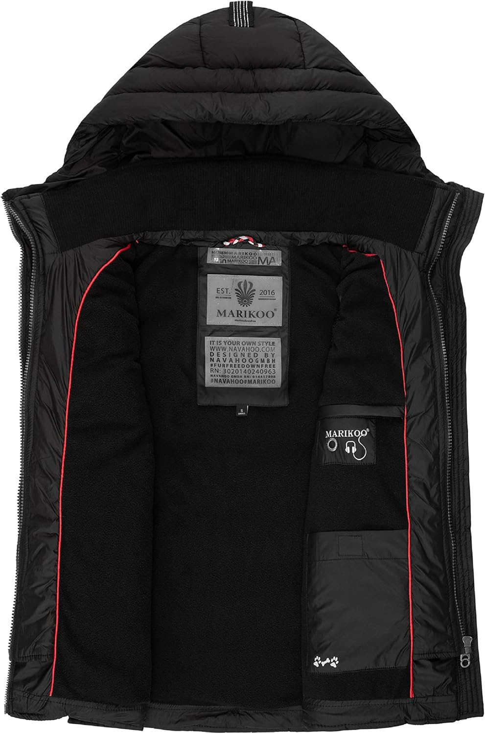 MARIKOO Damen leichte Übergangsweste Steppweste mit Kapuze Taisaa XS-3XL, XS Schwarz