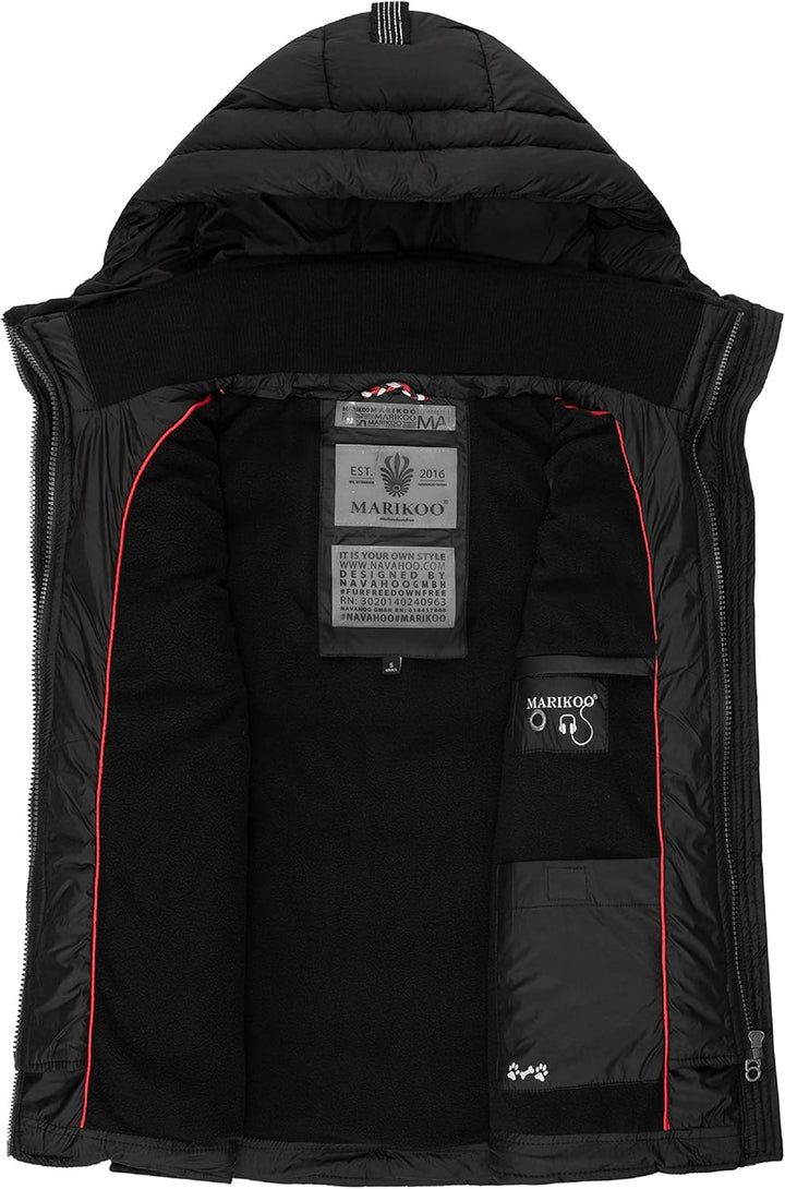 MARIKOO Damen leichte Übergangsweste Steppweste mit Kapuze Taisaa XS-3XL, XS Schwarz