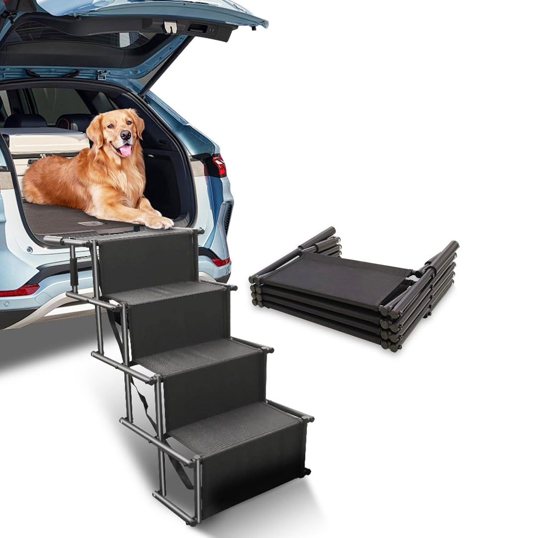 Hunderampe Auto Klappbar,Hundetreppe Grosse Hunde,Rampe Hund Auto 4 Stufen,Bis 80 kg belastbar,Hunde