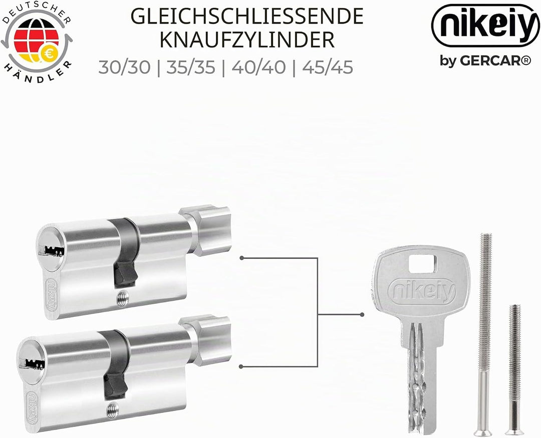 GERCAR Knaufzylinder Gleichschliessend 2 Stück Schliesszylinder Profilzylinder 35/35 Türschloss - in